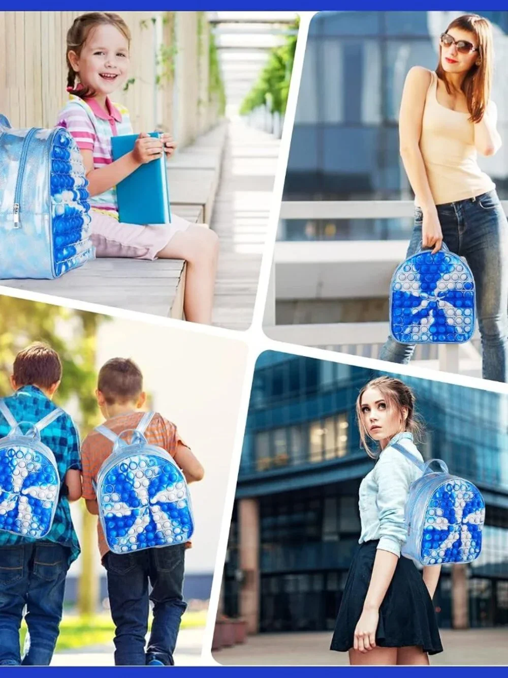 Blue Pop It Fidget Backpack Kids Silicone Bubble Backpack 10